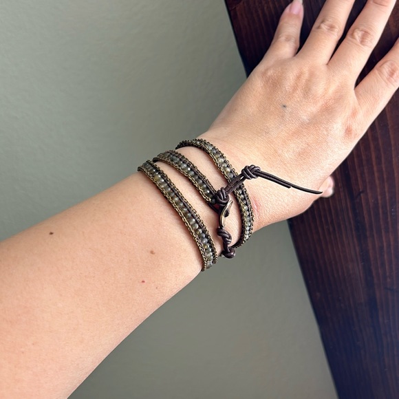 🖤CHAN LUU Labradorite Sterling silver Chain Leather wrap bracelet - Picture 1 of 11